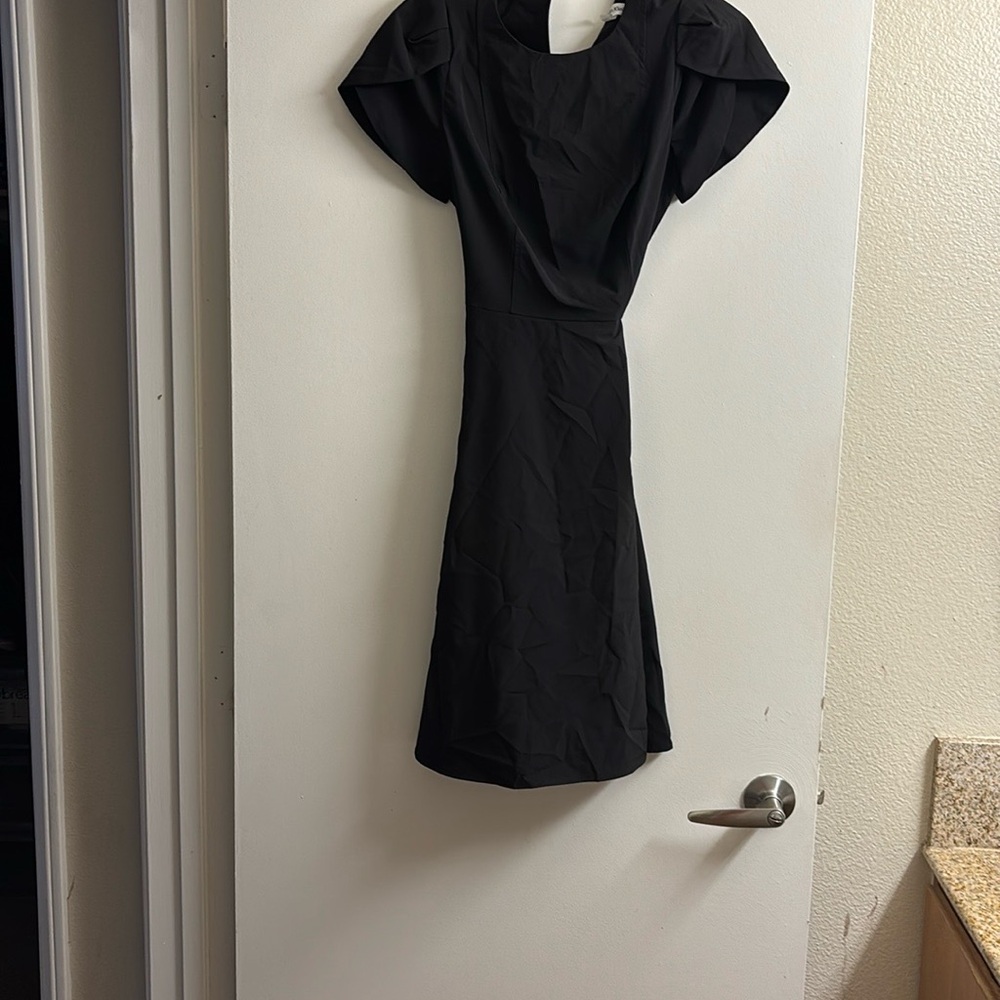 Calvin Klein Black Sheath Midi Dress with Flutter Sleeves